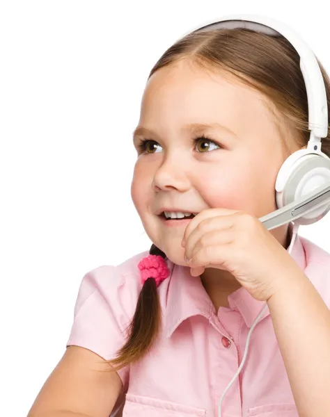 Young girl is working as an operator at helpline — Stock Photo, Image