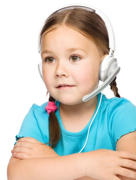 Young girl is working as an operator at helpline — Stock Photo, Image