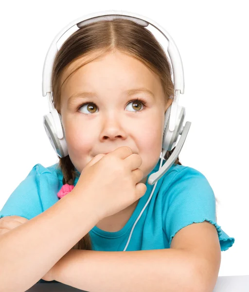 Young girl is working as an operator at helpline — Stock Photo, Image