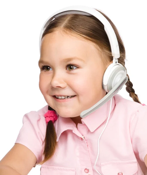 Young girl is working as an operator at helpline — Stock Photo, Image