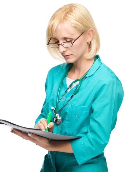 Portrait of a woman wearing doctor uniform — Stock Photo, Image