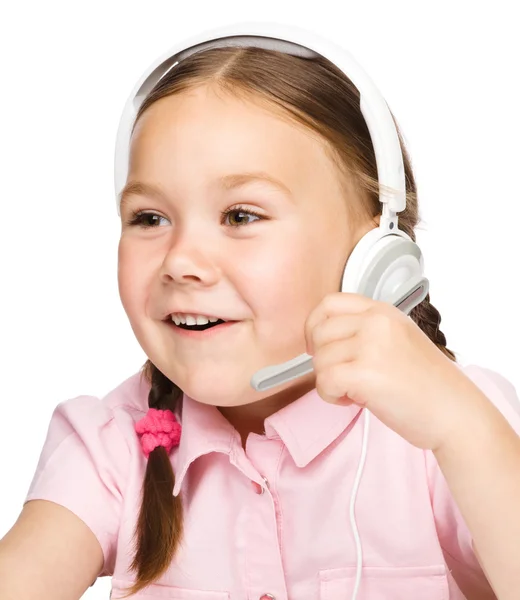 Young girl is working as an operator at helpline — Stock Photo, Image