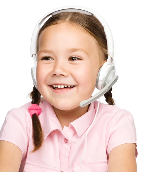 Young girl is working as an operator at helpline — Stock Photo, Image