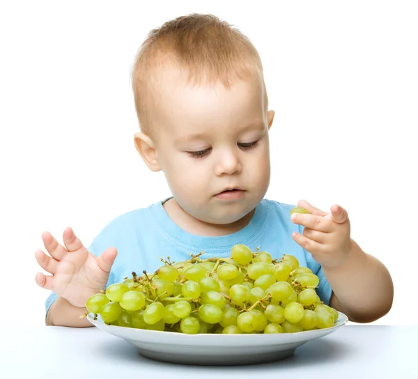 Kleiner Junge isst Weintrauben — Stockfoto
