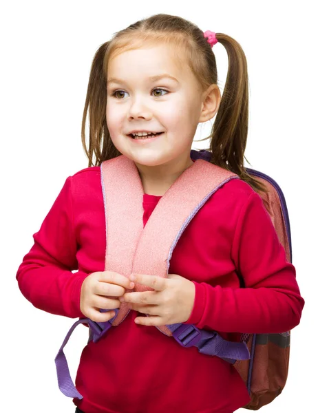 배낭에 귀여운 작은 여 학생의 초상화 — 스톡 사진
