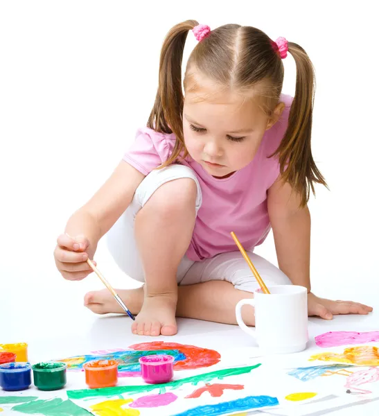 Lindo niño alegre jugar con pinturas —  Fotos de Stock