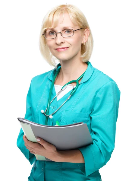 Portrait of a woman wearing doctor uniform — Stock Photo, Image