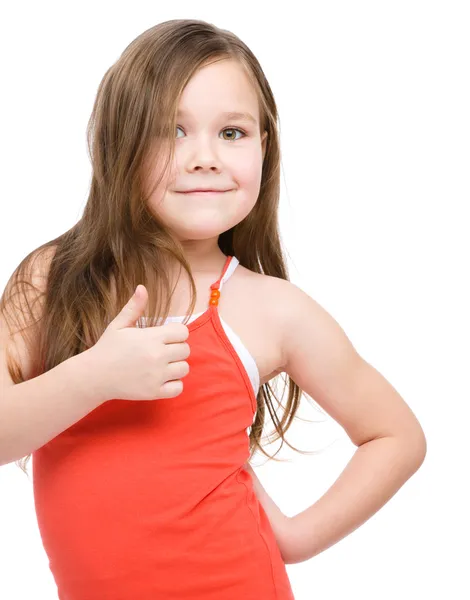 Niña está mostrando el pulgar hacia arriba gesto —  Fotos de Stock