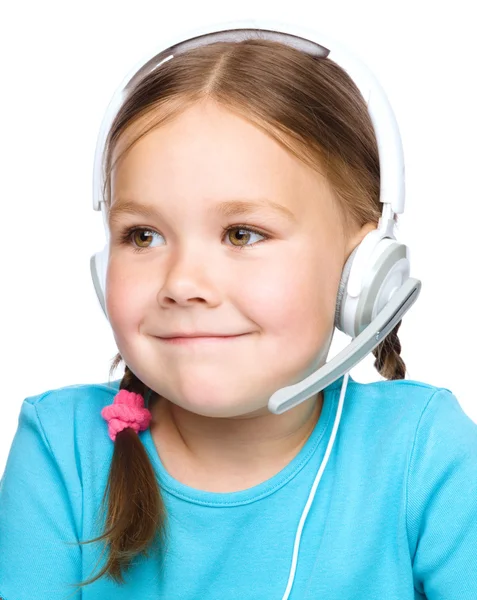 Young girl is working as an operator at helpline — Stock Photo, Image