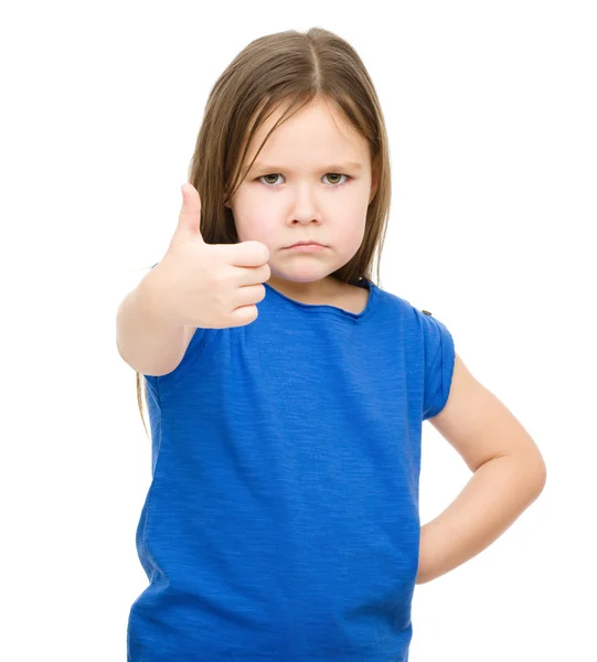 小さな女の子がジェスチャーを親指を表示します。 — ストック写真