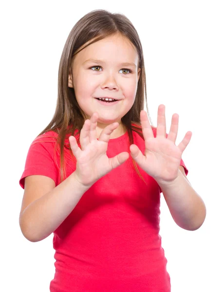 Porträtt av en liten flicka som gör stopp gest — Stockfoto