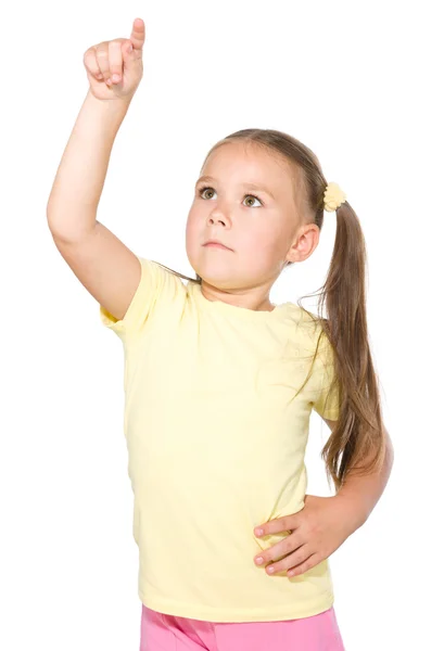 Little girl is pointing up — Stock Photo, Image