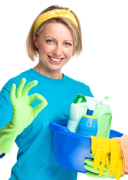 Young woman as a cleaning maid — Stock Photo, Image