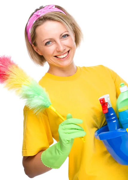 Young woman as a cleaning maid — Stock Photo, Image