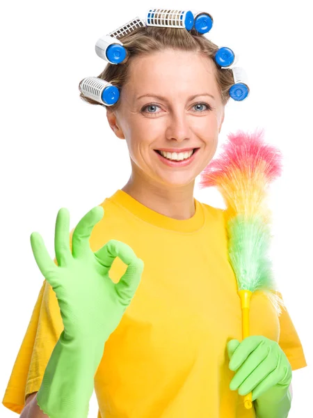 Young woman as a cleaning maid — Stock Photo, Image