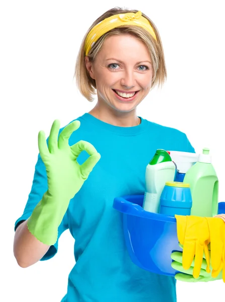 Young woman as a cleaning maid — Stock Photo, Image