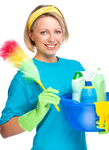 Young woman as a cleaning maid — Stock Photo, Image