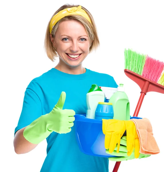 Young woman as a cleaning maid — Stock Photo, Image