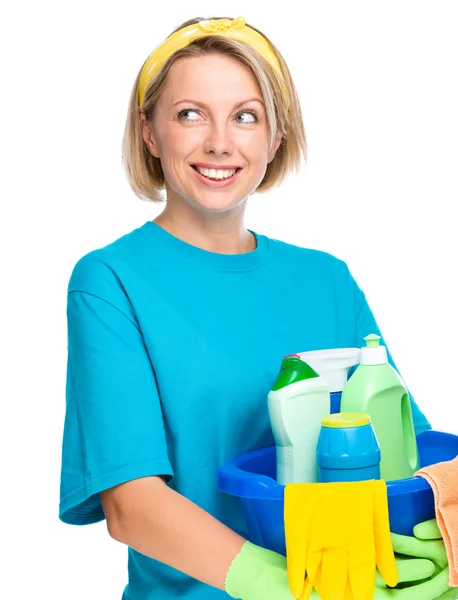 Young woman as a cleaning maid — Stock Photo, Image