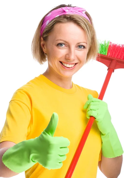 Jonge vrouw als een schoonmaak meid — Stockfoto