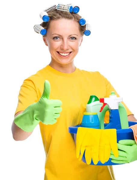 Young woman as a cleaning maid — Stock Photo, Image