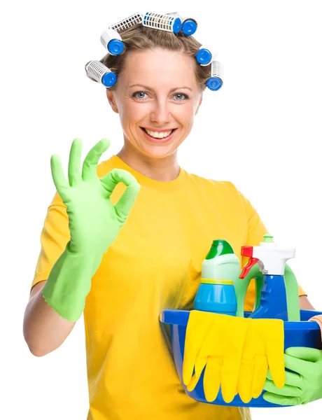 Young woman as a cleaning maid — Stock Photo, Image