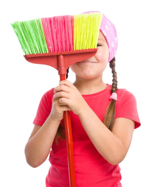 Joven chica es vestida como una sirvienta de limpieza —  Fotos de Stock