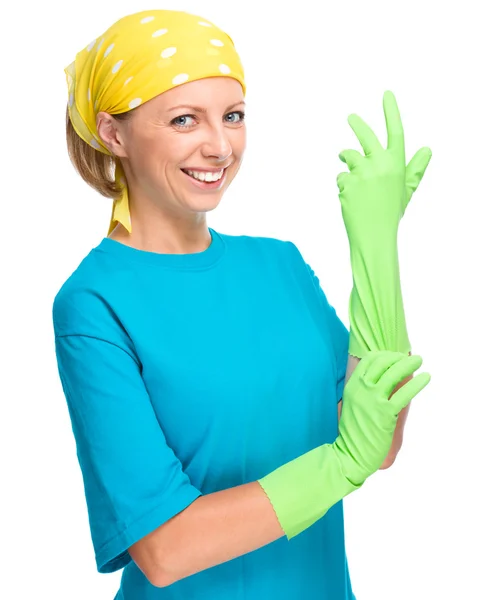 Young woman as a cleaning maid — Stock Photo, Image