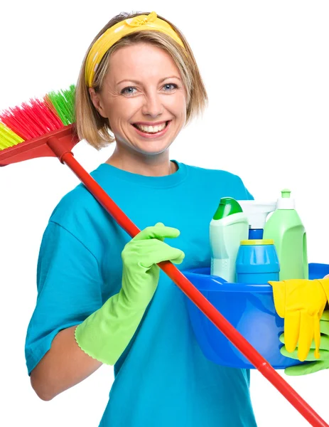 Young woman as a cleaning maid — Stock Photo, Image