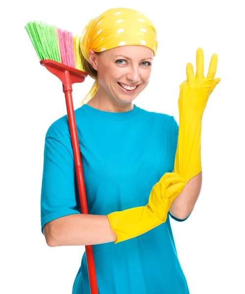 Young woman as a cleaning maid — Stock Photo, Image