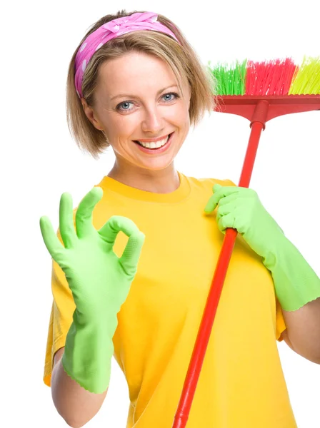 Young woman as a cleaning maid — Stock Photo, Image