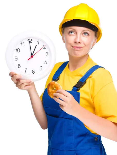 Young construction worker is going to lunch — Stock Photo, Image