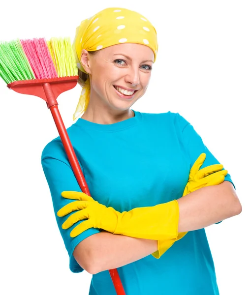 Young woman as a cleaning maid — Stock Photo, Image