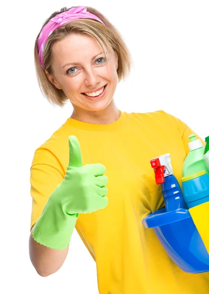 Young woman as a cleaning maid — Stock Photo, Image