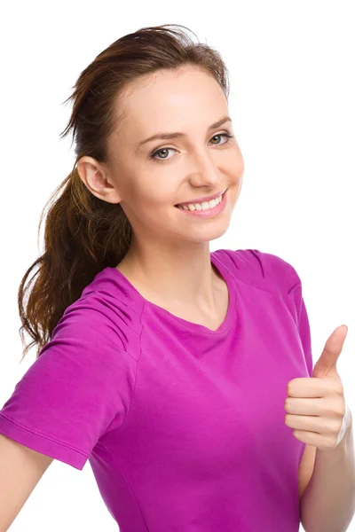 Woman is showing thumb up gesture — Stock Photo, Image