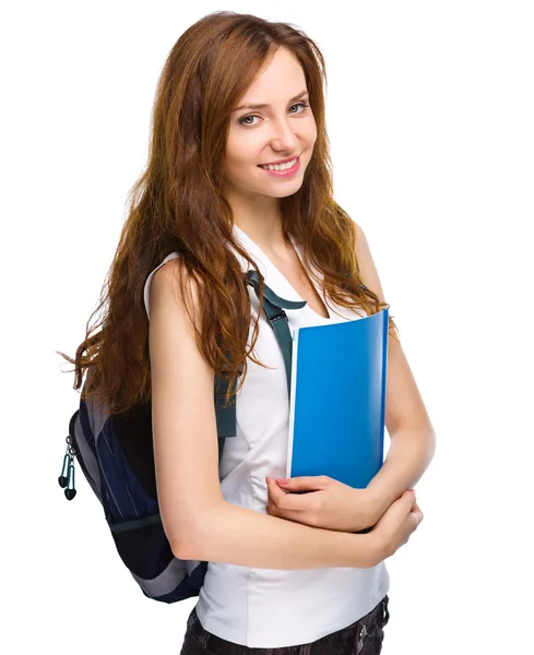 Junge Studentin hält Buch in der Hand — Stockfoto