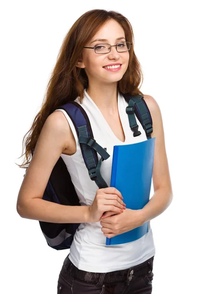 Junge Studentin hält Buch in der Hand — Stockfoto