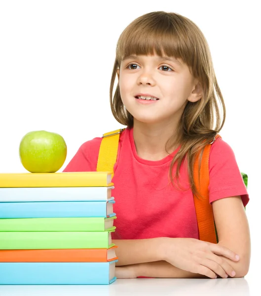 Bambina con i suoi libri — Foto Stock