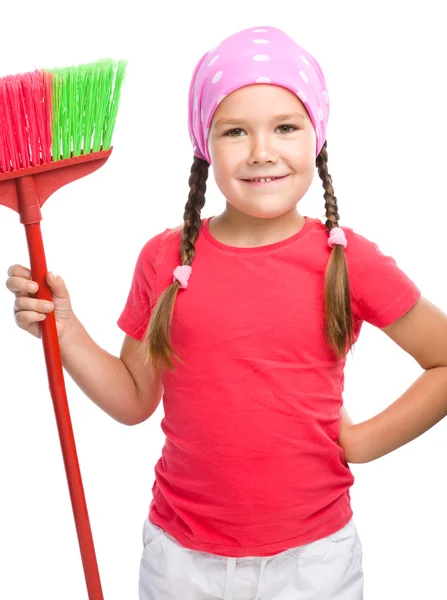 Young girl is dressed as a cleaning maid — Stock Photo, Image