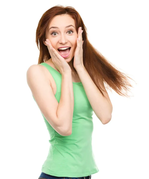 Portrait of a young surprised woman — Stock Photo, Image