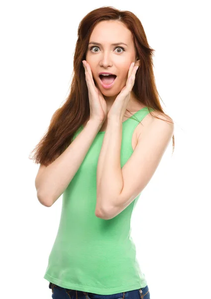 Portrait of a young surprised woman — Stock Photo, Image