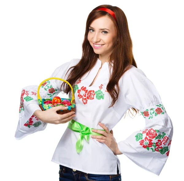 Young woman in ukrainian national cloth — Stock Photo, Image