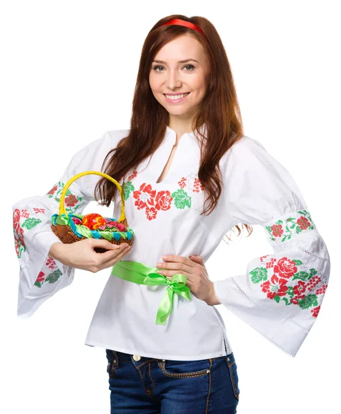 Young woman in ukrainian national cloth — Stock Photo, Image