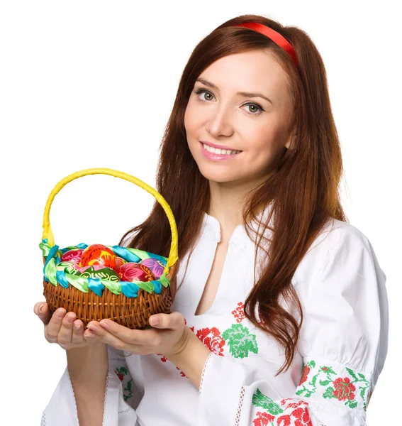 Young woman in ukrainian national cloth — Stock Photo, Image