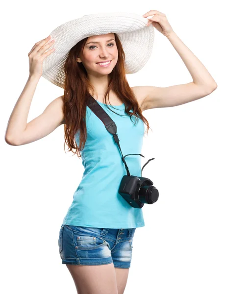 Young woman wearing summer hat — Stock Photo, Image