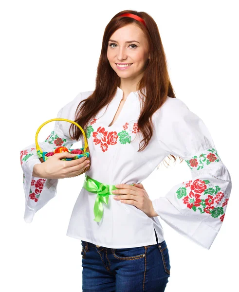 Giovane donna in tessuto nazionale ucraino — Foto Stock