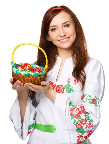 Young woman in ukrainian national cloth — Stock Photo, Image