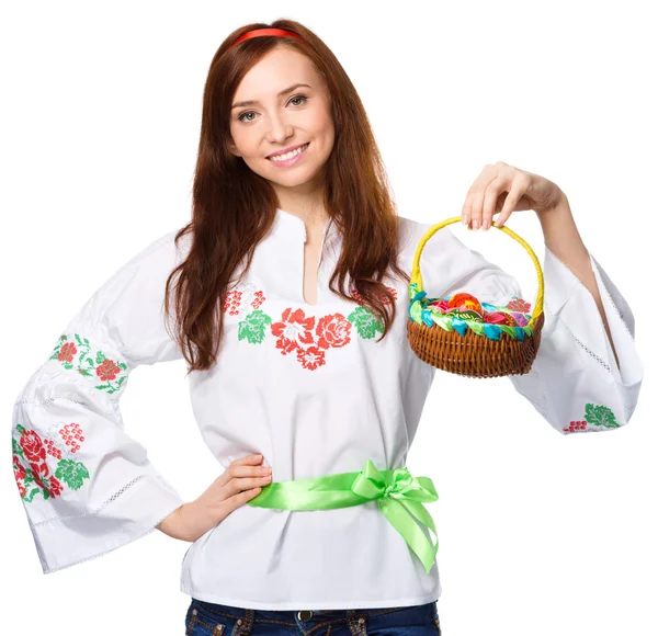 Young woman in ukrainian national cloth — Stock Photo, Image