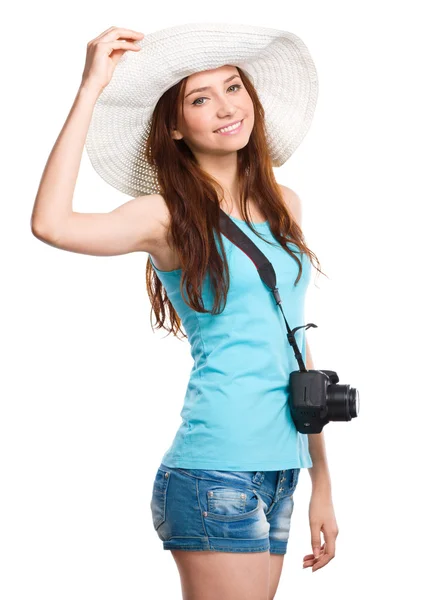 Young woman wearing summer hat — Stock Photo, Image