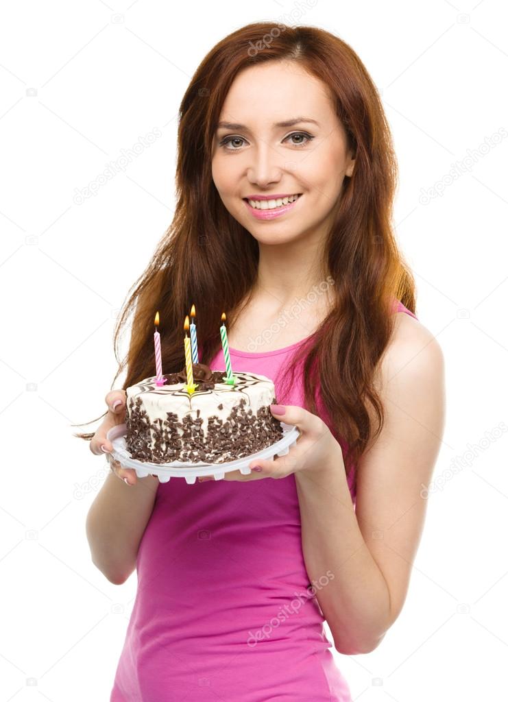 Jeune Femme Avec Gateau D Anniversaire Image Libre De Droit Par Kobyakov C